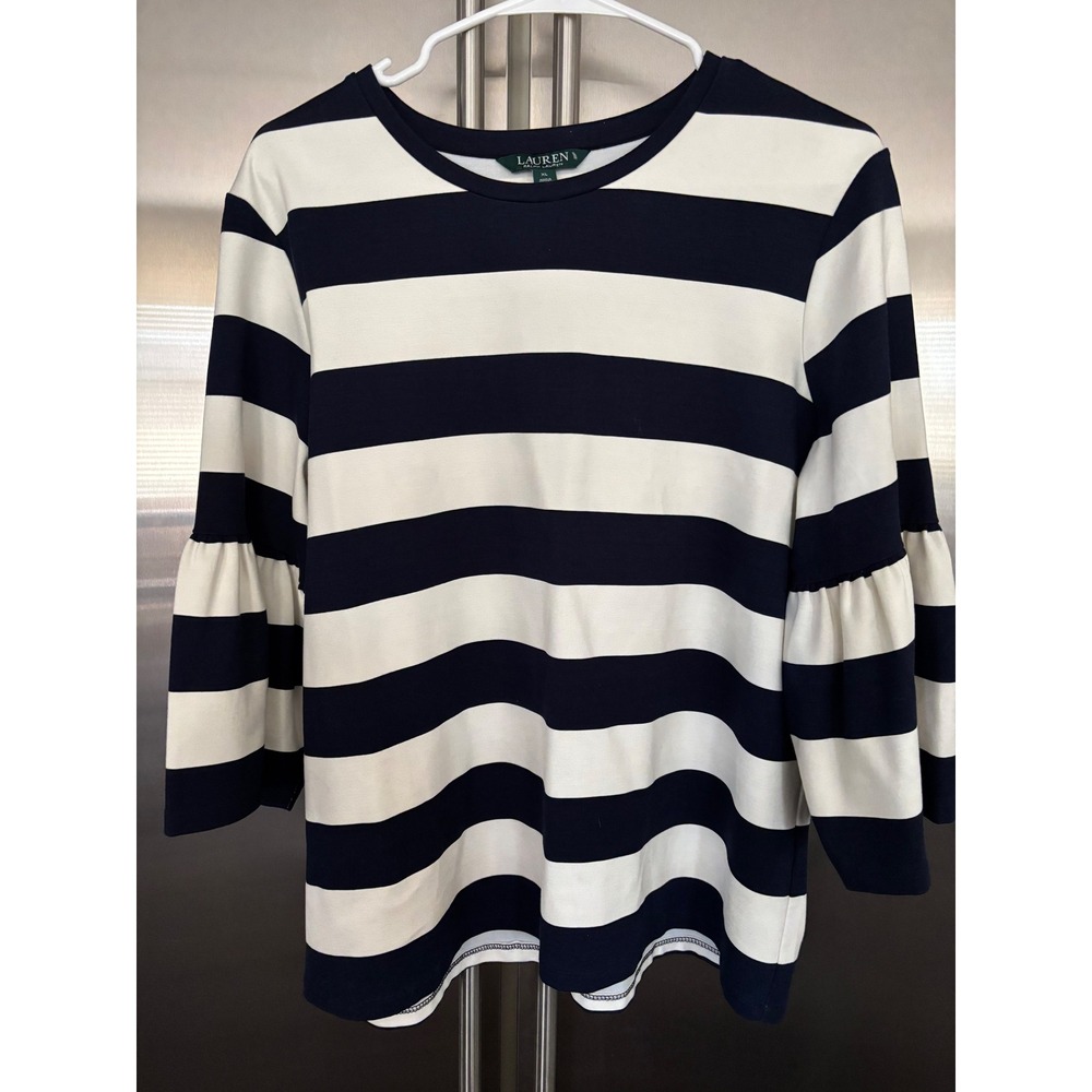 Lauren Ralph Lauren Striped Bell‎ Sleeve Top Nautical Casual XL